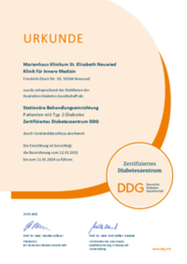 Urkunde der Deutschen Diabetes Gesellschaft (DDG).