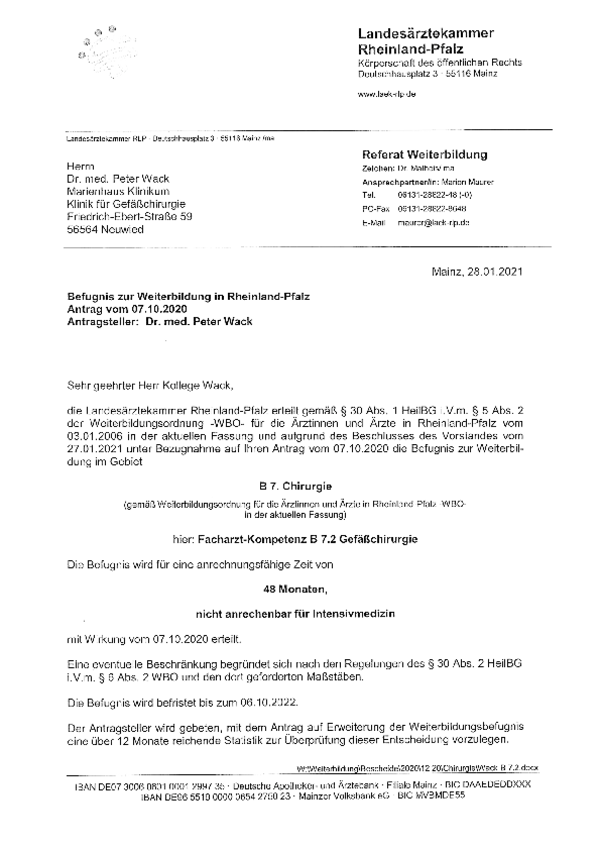 Briefkopf der Landesärztekammer Rheinland-Pfalz
