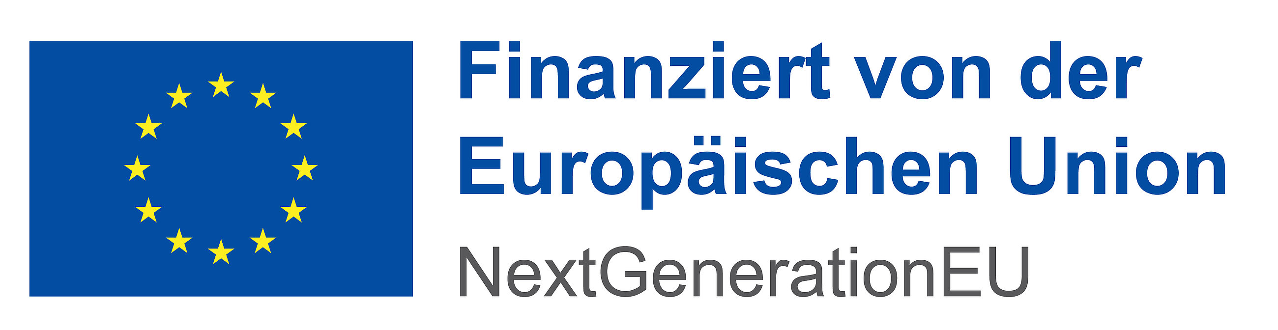 Flagge der Europäischen Union mit zwölf gelben Sternen auf blauem Hintergrund und Text 'Finanziert von der Europäischen Union NextGenerationEU'
